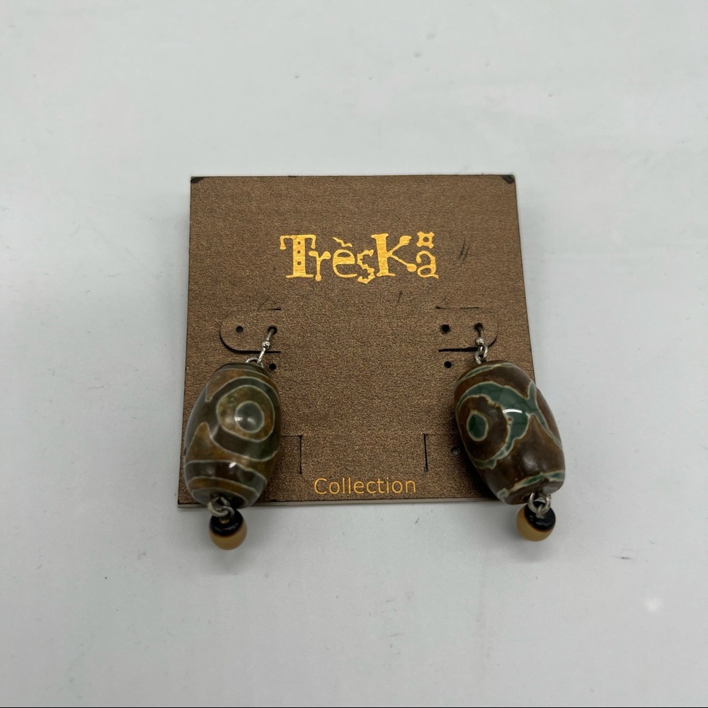 NWT Treska Ceramic Browns Bead Earrings